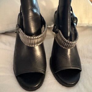 DKNYC Black Mules with Silver Accents